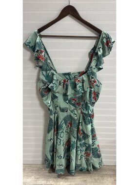 Trashy Diva Sexy Off Shoulder Short Ruffle Cute Dress Green Spanish Fans 18